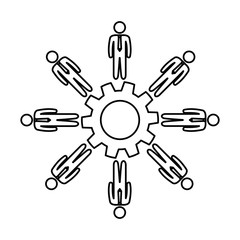 gears machinery with teamwork silhouette