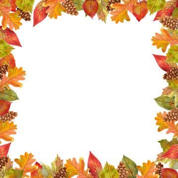 watercolor frame of autumn leaves for design and decor