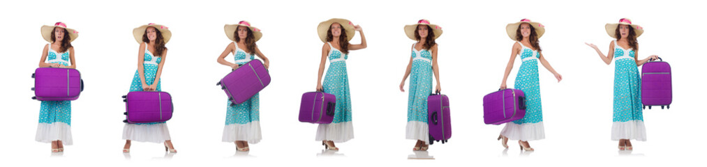 Woman going to summer vacation isolated on white