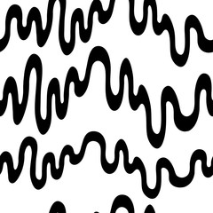 Seamless Vector Pattern. Black hand drawn horizontal wavy lines on the white background.