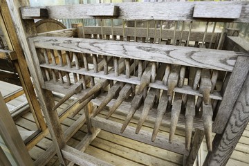 old wooden carillon bells keyboard