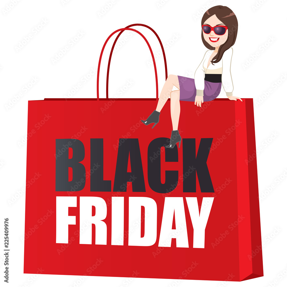 Canvas Prints red big black friday event bag and woman sitting