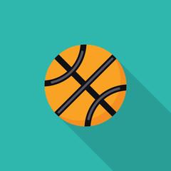 Basketball ball flat icon with long shadow isolated on blue background. Simple Basketball ball in flat style, vector illustration for web and mobile design.