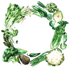 Dekokissen Fresh green Vegetables. Watercolor Illustration. © nataliahubbert
