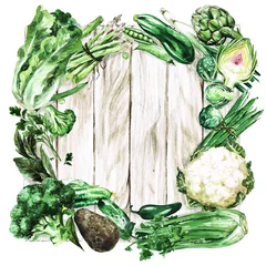 Foto auf Leinwand Fresh green Vegetables. Watercolor Illustration. © nataliahubbert