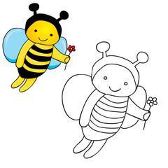  isolated bee character, book coloring page