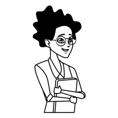 Executive businesswoman cartoon in black and white