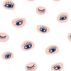 Handgezeichnete Auge Kritzeleien Symbol nahtlose Muster im Retro-Pop-up-Stil. Vektorschönheitsillustration von offenen und geschlossenen Augen für Karten, Textilien, Tapeten, Hintergründe.