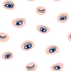 Tapeten Handgezeichnete Auge Kritzeleien Symbol nahtlose Muster im Retro-Pop-up-Stil. Vektorschönheitsillustration von offenen und geschlossenen Augen für Karten, Textilien, Tapeten, Hintergründe. © natakukushkina
