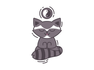 Racoon. Raccoon in lotus position with yin and yang sign. Vector illustration.