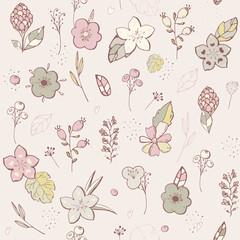 Seamless pattern. pastel Flower graphic design. Vector set of floral elements with hand drawn flowers. Collection set of doodle floral elements. Modern botany set. Hand drawing