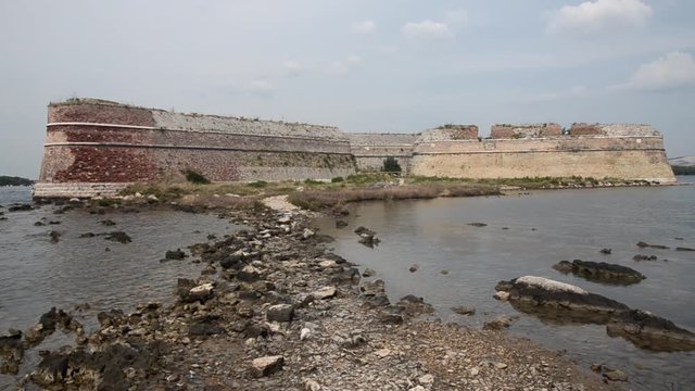 St. Nicholas Fortress in &Scaron;ibenik, touristic destination, Dalmatia, Croatia. UNESCO's World Heritage Site. St Anthony's Channel in Adriatic sea. Tvrđava Sv. Nikole. 