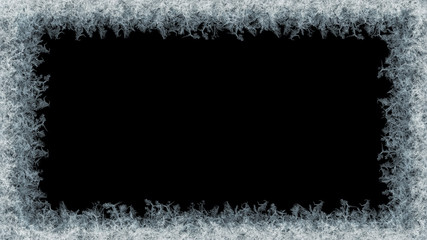 Decorative ice crystals frame on black matte background