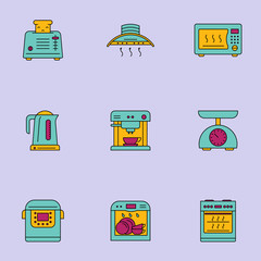 Kitchen appliances. Colour icons set
