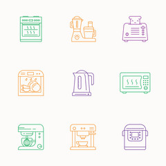 Kitchen appliances. linear icon set