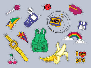 Patches with fashion badges retro style 80s, 90s