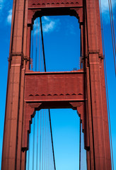 Golden Gate Bridge, San Francisco - red steel structure against bright blue sky