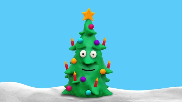 Sprechender Weihnachtsbaum im Schnee aus Knete – Animation