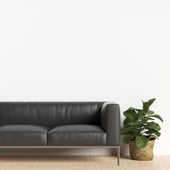 Interior Wall Gallery Mockup with Furniture and Plant Decoration