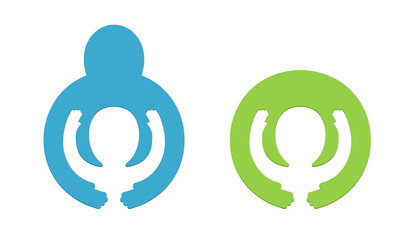 children s day logo concept - baby inside hugging hands care for children, charity symbol.