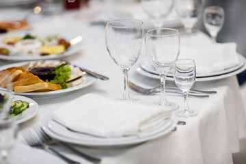 Beautifully decorated catering banquet table with different food