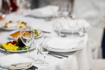 Beautifully decorated catering banquet table with different food