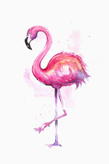 Watercolor exotic flamingo. Summer decoration print for wrapping, wallpaper, fabric, card.  illustration