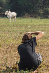 Photographer take pictures of  white bull