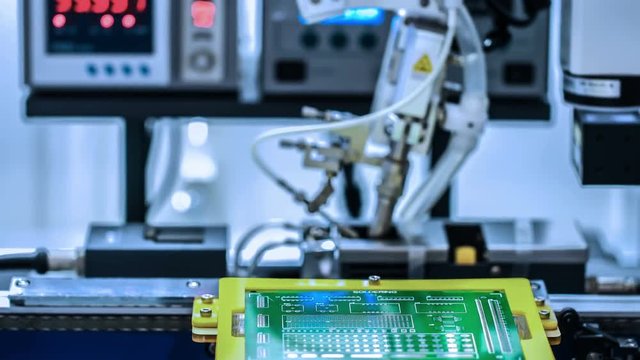 Automated Electronic circuit board production. High-tech.