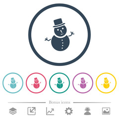 Snowman flat color icons in round outlines