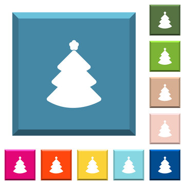 Christmas tree white icons on edged square buttons