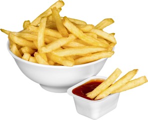 Fresh French Fried Potatoes isolated on white background