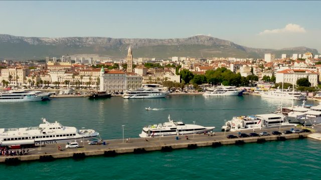 Split, Croatia Cruise Ship Docking Left to Right Pan.