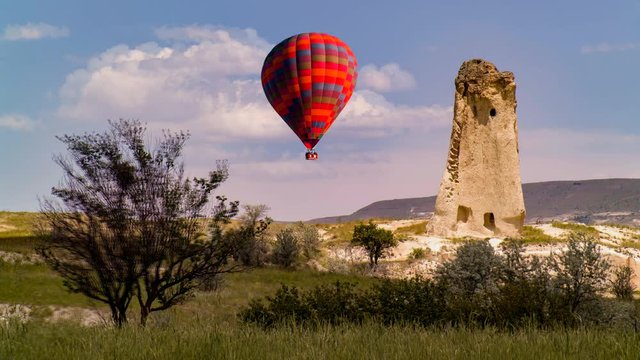 Cinemagraph of hot air balloons rising over a karst in Cappadocia, Turkey.