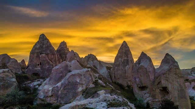 Cinemagraph of clouds at sunset over a karst in Cappadocia, Turkey.