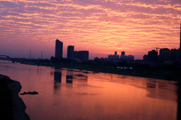 Chinese inland river sunrise scenery