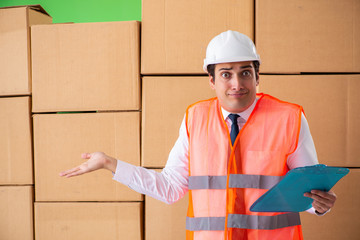 Man contractor working in box delivery relocation service