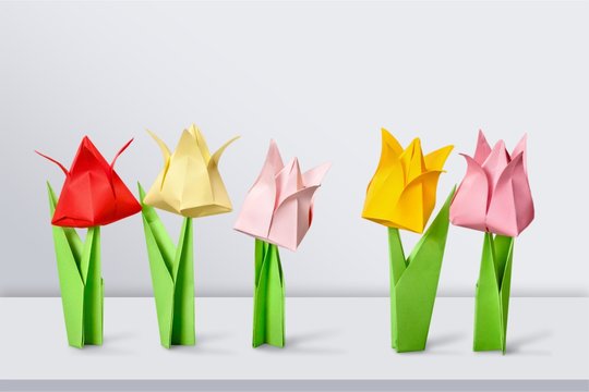 Origami Flowers On White Background