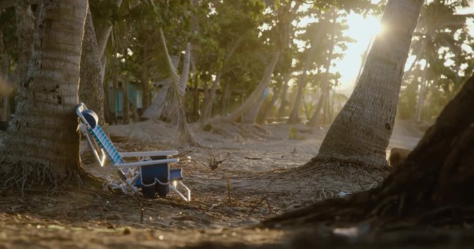A beach chair and an empty beach