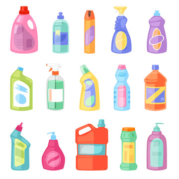 Detergent bottle vector plastic blank container with detergency liquid and mockup household cleaner product for laundry illustration set of cleanup deterge package isolated on white background