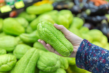 Close up of green Chayote