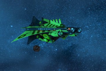 yellow spaceship exploring around