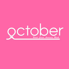 October typographical & Hand Pink ribbon icon.Breast Cancer October Awareness Month Typographical Campaign Background.Women health vector design.Breast cancer awareness 