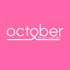 October typographical & Hand Pink ribbon icon.Breast Cancer October Awareness Month Typographical Campaign Background.Women health vector design.Breast cancer awareness logo design.Breast cancer