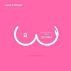 Hand shape & Breast icon.Breast Cancer October Awareness Month Campaign banner.Women health concept.Breast cancer awareness month logo design.