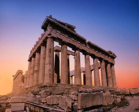 Parthenon temple on a sunset