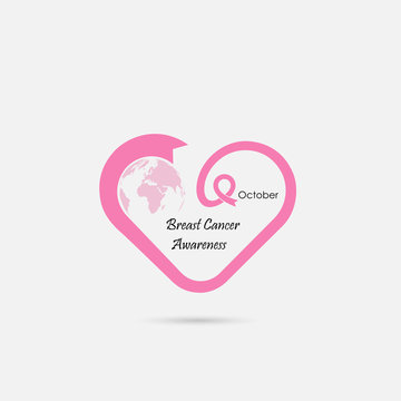 Heart shape & Pink Ribbon icon.Breast Cancer October Awareness Month Campaign banner.Women health concept.Breast cancer awareness month logo design.