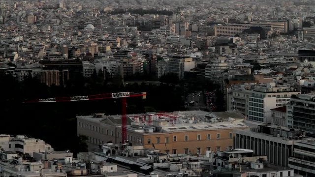 The Parliament of Greece, surrounded by the city of Athens and the National Garden