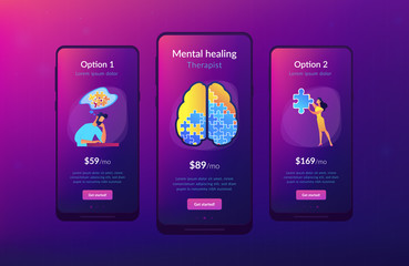 Man doing human brain puzzle. Psychology and psychotherapy landing page. Mental healing and wellbeing, therapist counselling, mental difficulties. UI UX GUI app interface template.