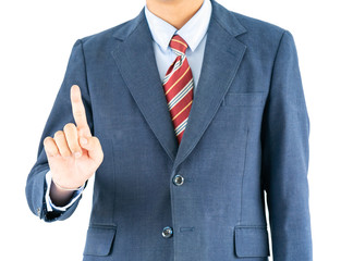 Male wearing blue in suit reaching hand out with clipping path